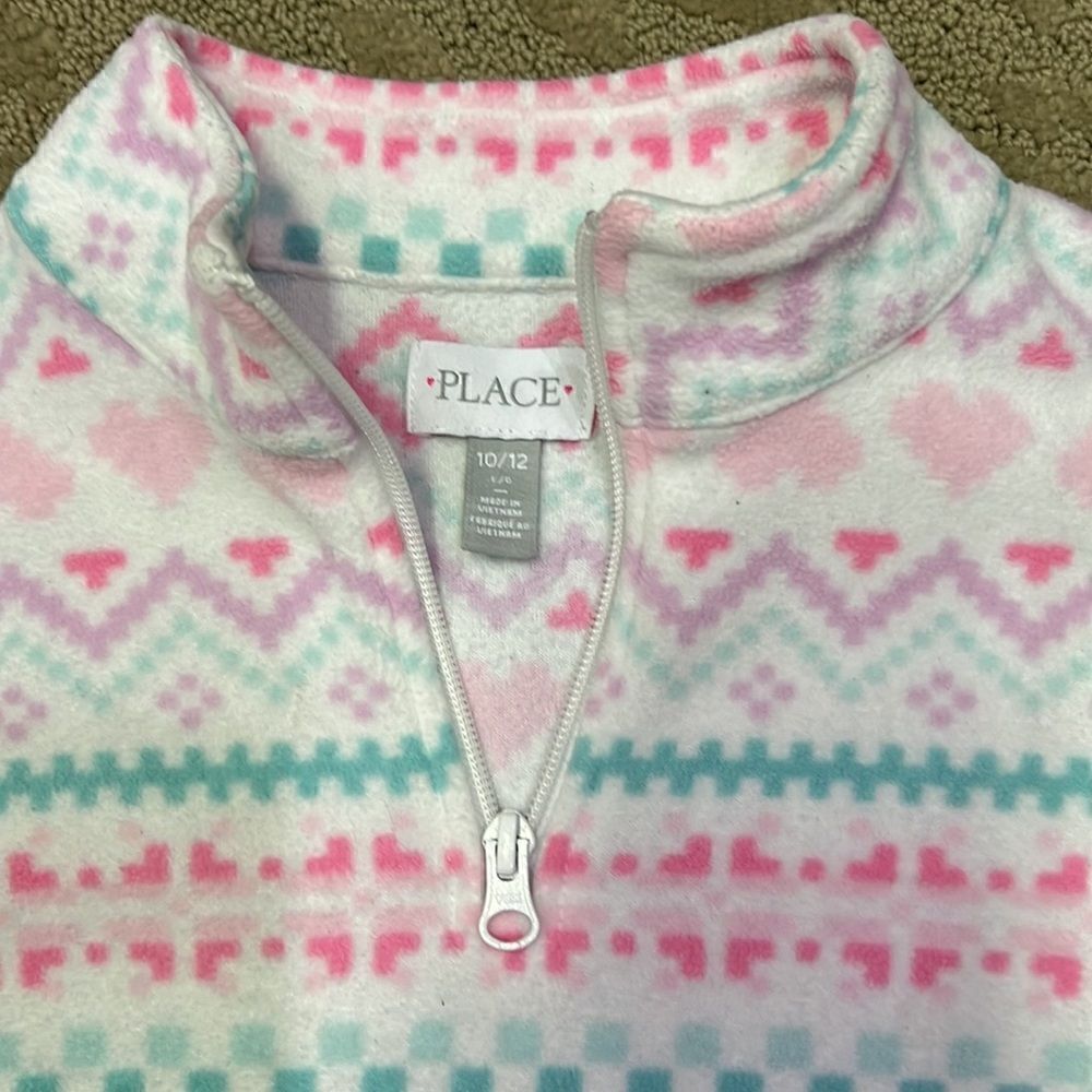 Children Place Girl 10/12 Purple Aqua Pink Heart Pattern Fleece w Pockets - Picture 9 of 11